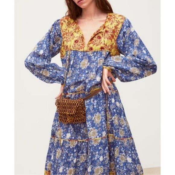 NWOT Zara blue combined print kaftan dress, Med $139 - Picture 2 of 10